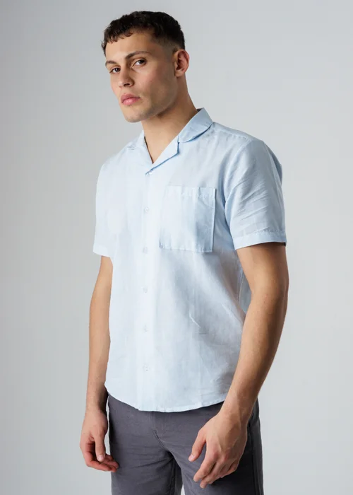 Influence Blue Relaxed Collar Chest Pocket Short Sleeve Shirt - S Image 1
