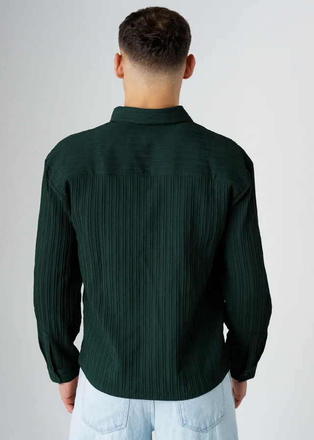 Influence Green Plisse Textured Long Sleeve Button Shirt