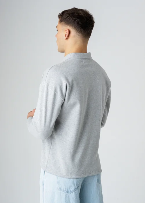Influence Grey Cotton Blend Long Sleeve Button Sweat Polo Shirt - S Image 2