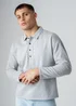 Influence Grey Cotton Blend Long Sleeve Button Sweat Polo Shirt - S Image 1