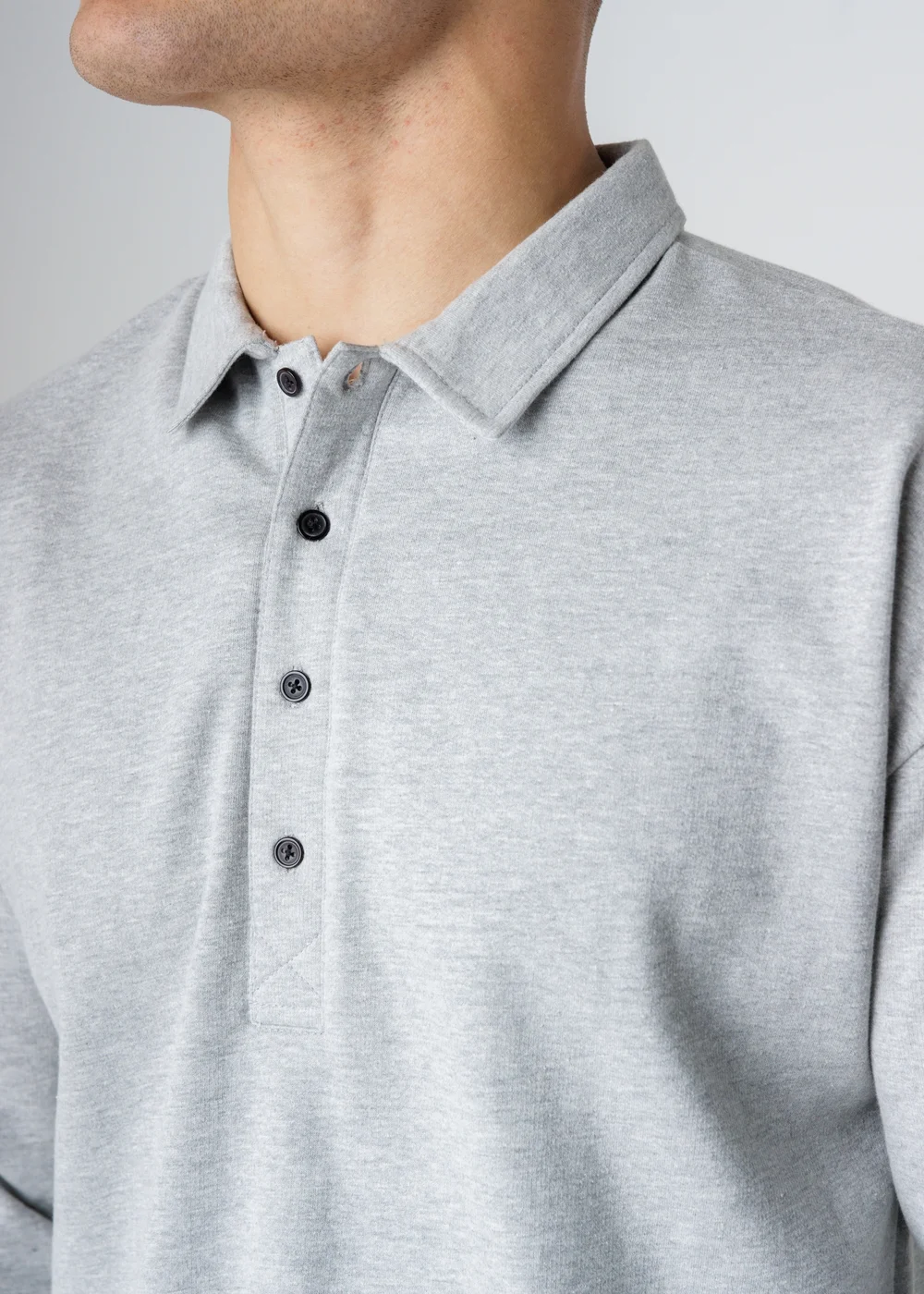 Influence Grey Cotton Blend Long Sleeve Button Sweat Polo Shirt - S Image 3