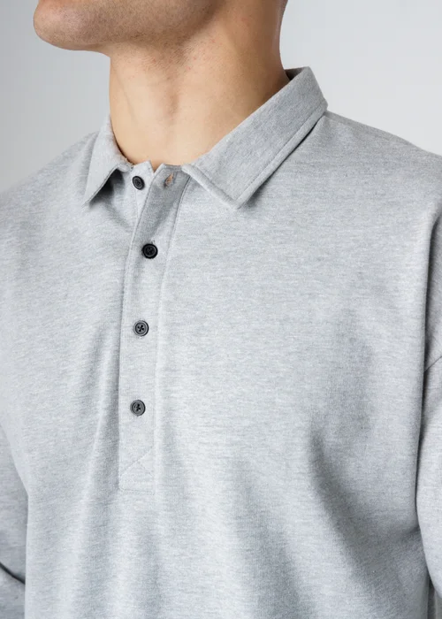 Influence Grey Cotton Blend Long Sleeve Button Sweat Polo Shirt - S Image 3