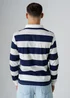 Influence Navy Cotton Stripe Rugby-Style Long Sleeve Button Polo Shirt - M Image 2
