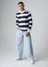 Influence Navy Cotton Stripe Rugby-Style Long Sleeve Button Polo Shirt - M Image 4