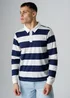 Influence Navy Cotton Stripe Rugby-Style Long Sleeve Button Polo Shirt - M Image 1