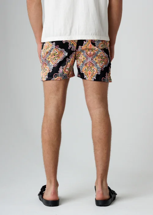 Influence Black Paisley Print Elasticated Shorts - L Image 2