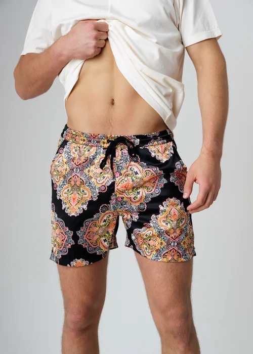 Influence Black Paisley Print Elasticated Shorts - L Image 3