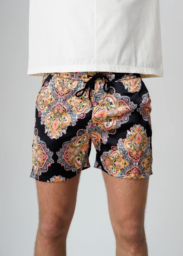Influence Black Paisley Print Elasticated Shorts