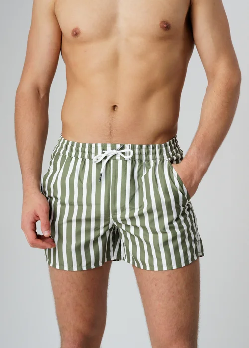 Influence Green Elasticated Stripe Print Swim Shorts - XL Image 3