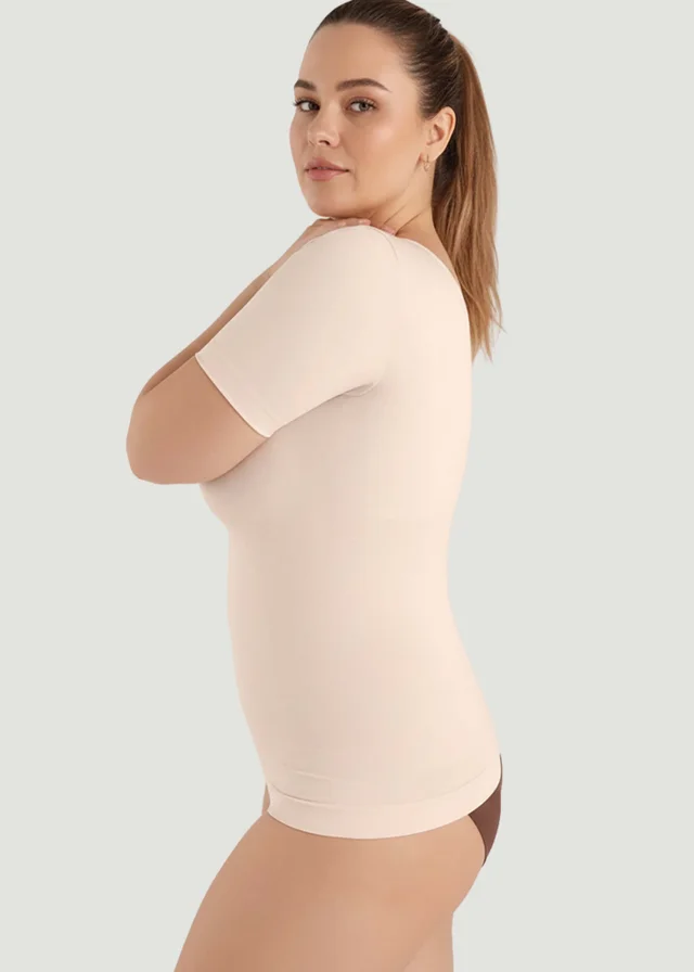 Conturve Beige Short-Sleeve Shaping Smoothing Top