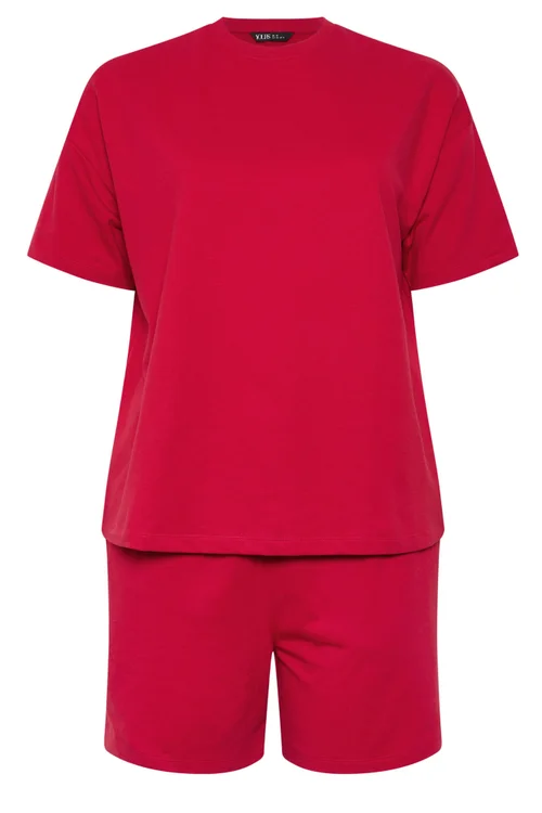 Yours Curve Red T-Shirt & Short Sweat Set - 26-28 Image 2