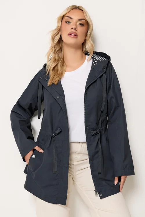 Yours Curve Navy Blue Stripe Lined Hooded Jacket - 20 Image 2