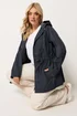 Yours Curve Navy Blue Stripe Lined Hooded Jacket - 20 Image 1