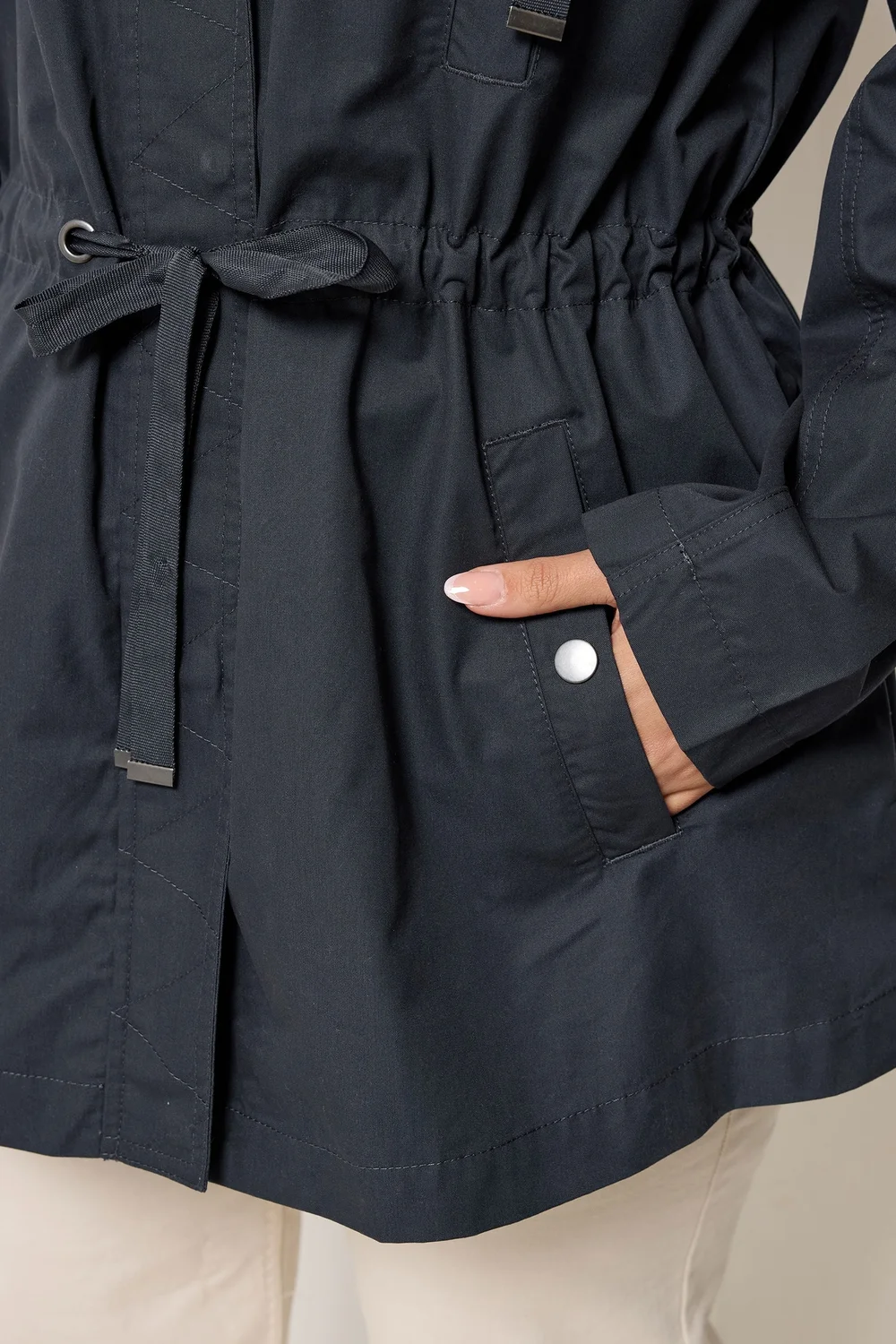 Yours Curve Navy Blue Stripe Lined Hooded Jacket - 20 Image 5