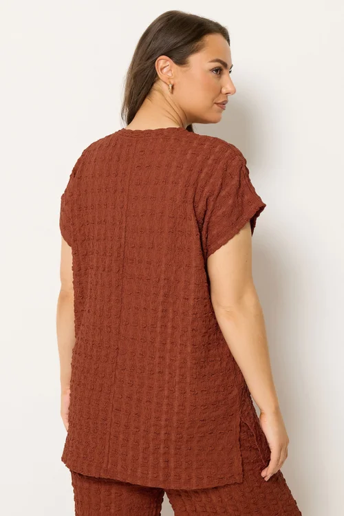 Yours Curve Rust Orange Bubble Textured T-Shirt - 22-24 Image 3