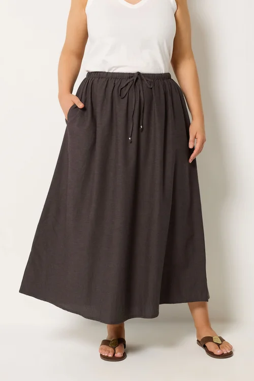Yours Curve Chocolate Brown Linen Maxi Skirt - 16 Image 1