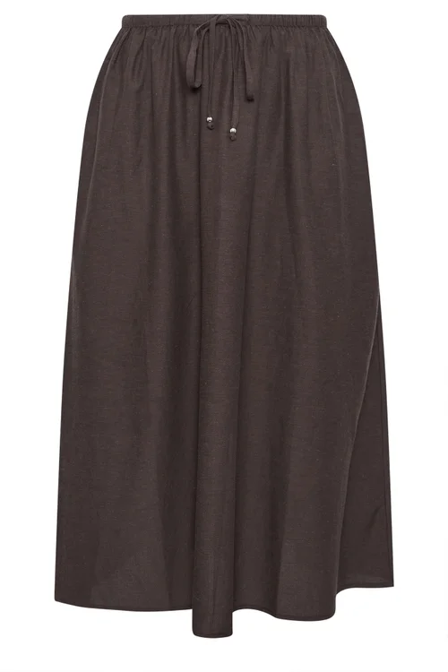 Yours Curve Chocolate Brown Linen Maxi Skirt - 16 Image 5