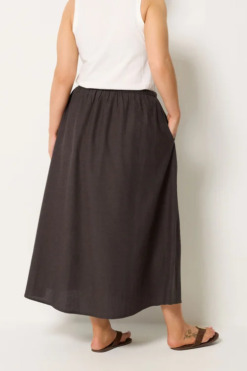 Yours Curve Chocolate Brown Linen Maxi Skirt - 16 Image 3
