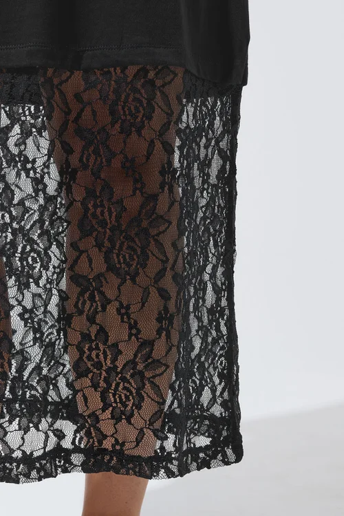 Yours Limited Curve Black Lace Trim Dress - 16 Image 5