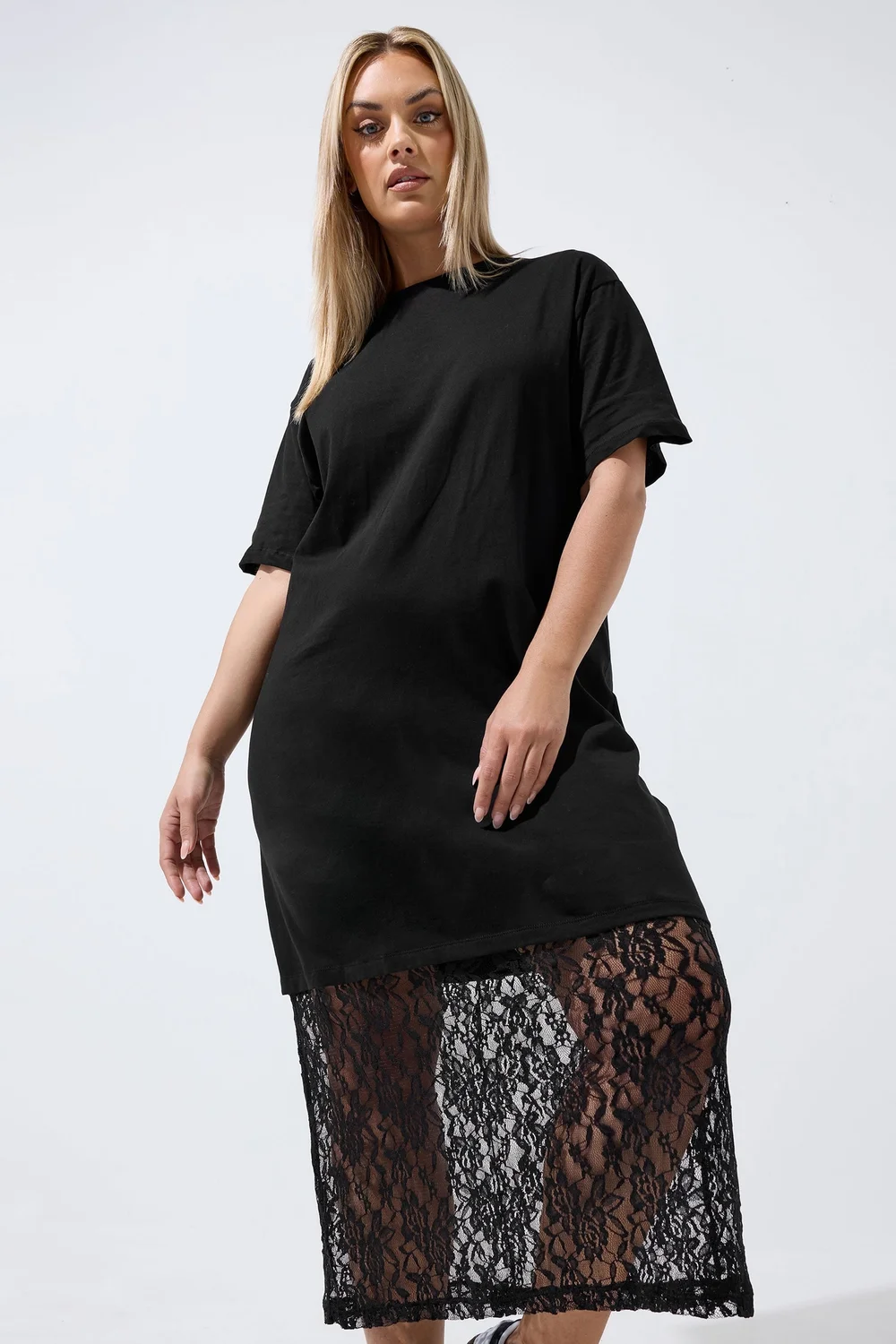 Yours Limited Curve Black Lace Trim Dress - 16 Image 1