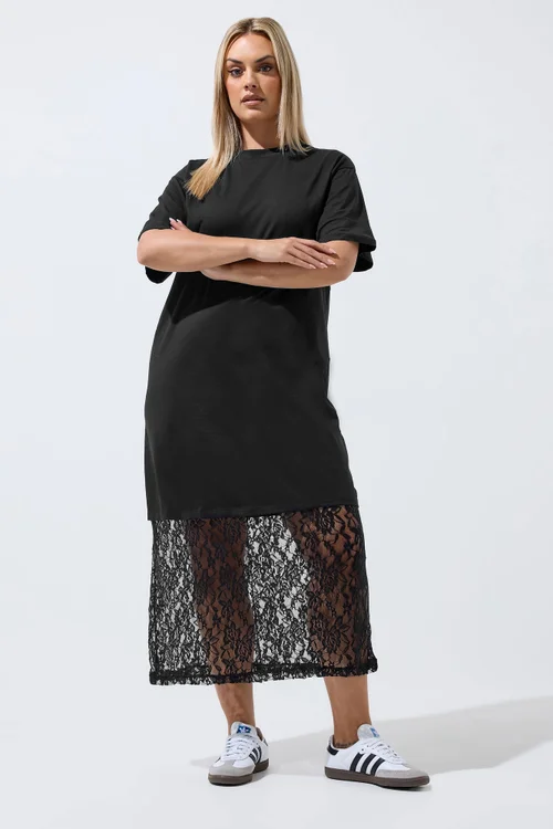 Yours Limited Curve Black Lace Trim Dress - 16 Image 3