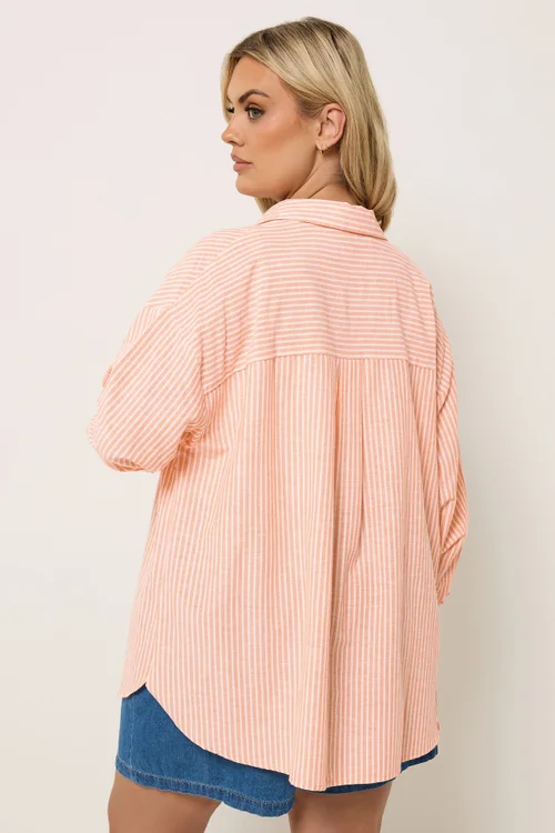 Yours Curve Orange Stripe Linen Shirt - 22-24 Image 4