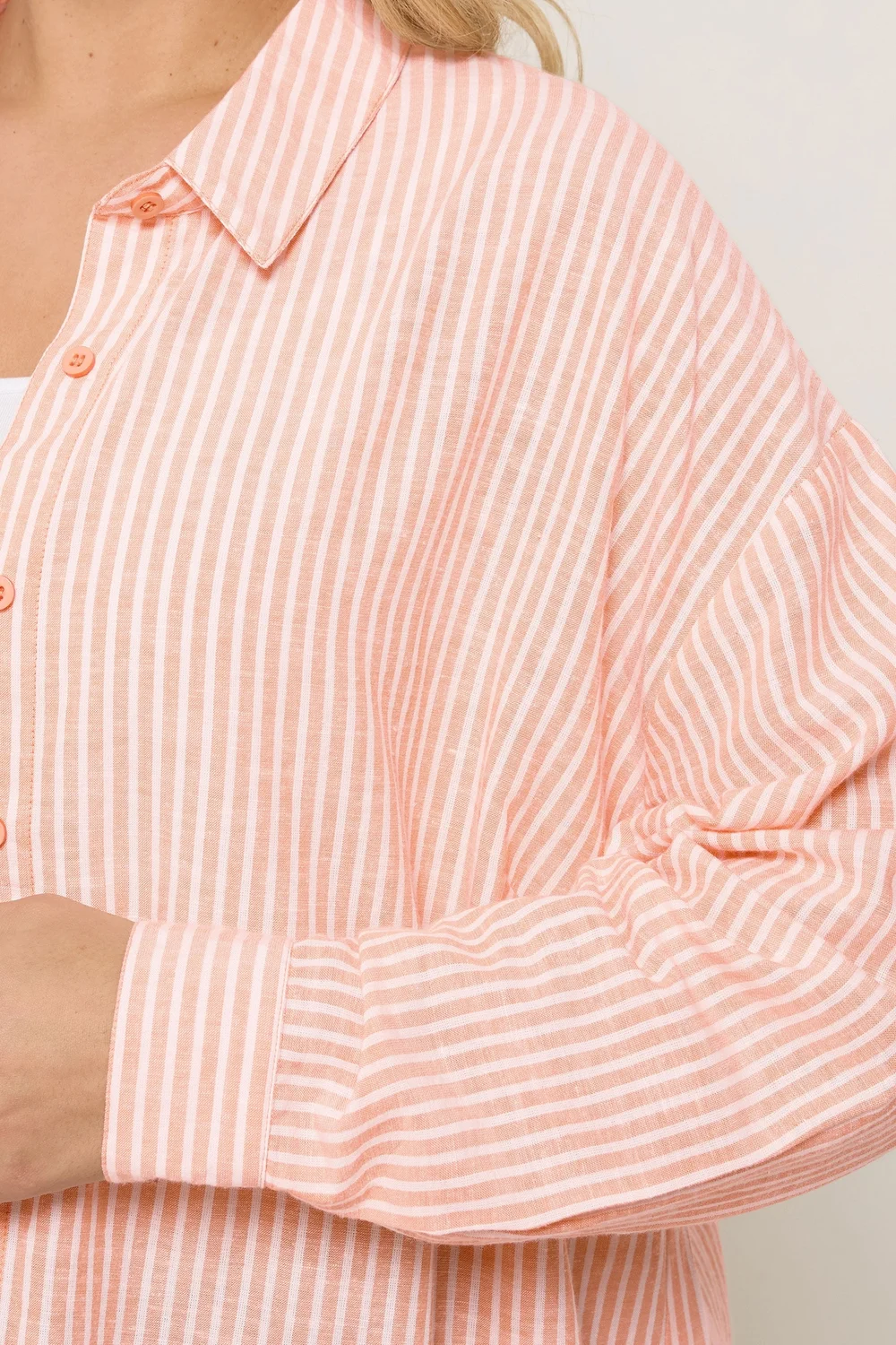 Yours Curve Orange Stripe Linen Shirt - 22-24 Image 5
