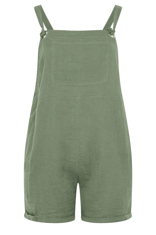 Yours Curve Khaki Green Short Dungarees - 24 Image 5