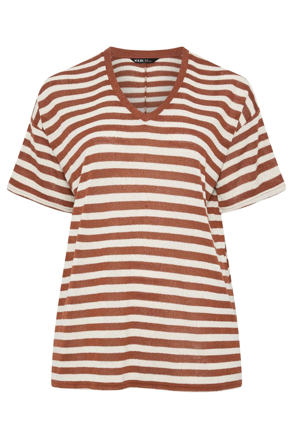Yours Curve Rust Orange & Ivory White Stripe Knitted T-Shirt - 18 Image 2