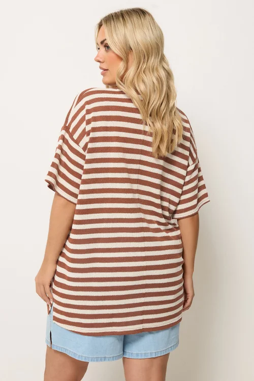 Yours Curve Rust Orange & Ivory White Stripe Knitted T-Shirt - 18 Image 4