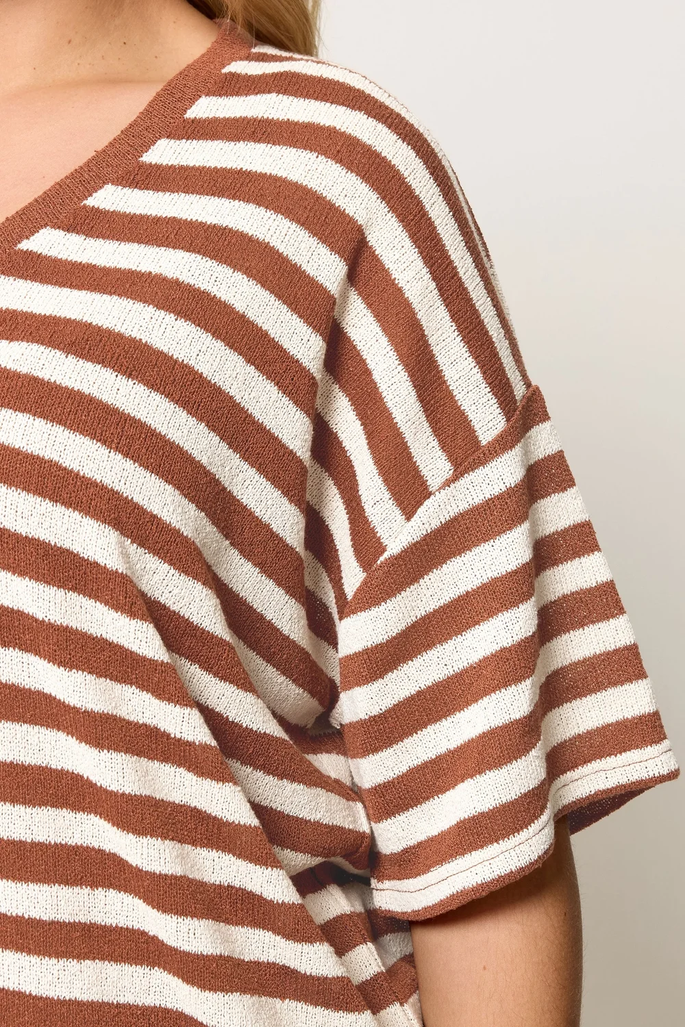 Yours Curve Rust Orange & Ivory White Stripe Knitted T-Shirt - 18 Image 5