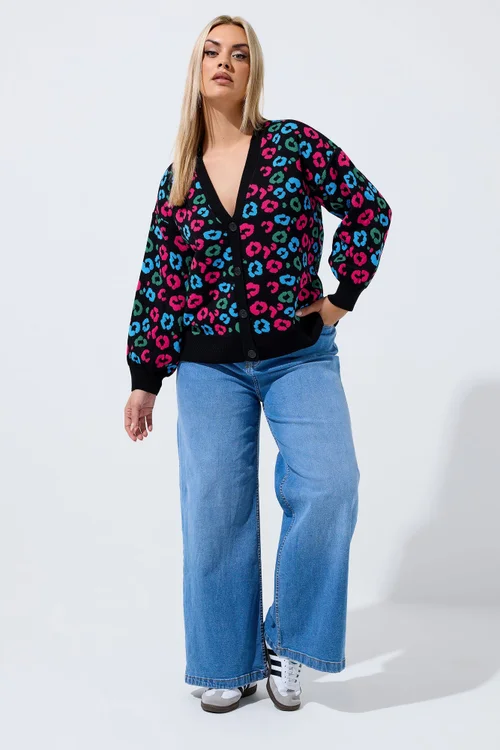 Yours Limited Curve Black Leopard Print Balloon Sleeve Cardigan - 18-20 Image 2