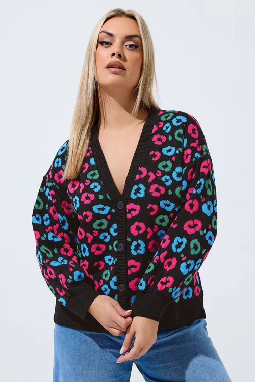 Yours Limited Curve Black Leopard Print Balloon Sleeve Cardigan - 18-20 Image 1