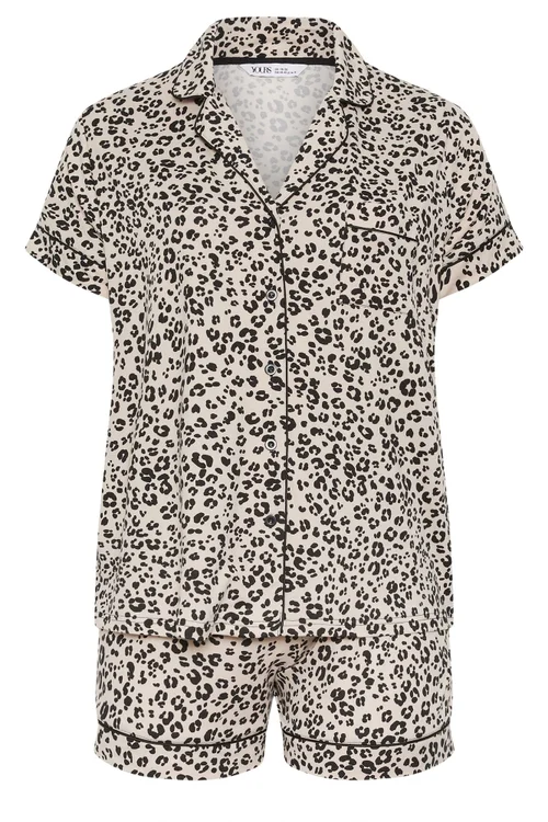 Yours Curve Natural Brown Leopard Print Soft Touch Pyjama Set - 34-36 Image 2