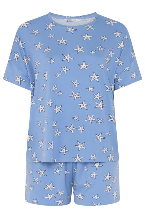 Yours Curve Blue Starfish Soft Touch Pyjama Set - 22-24 Image 5