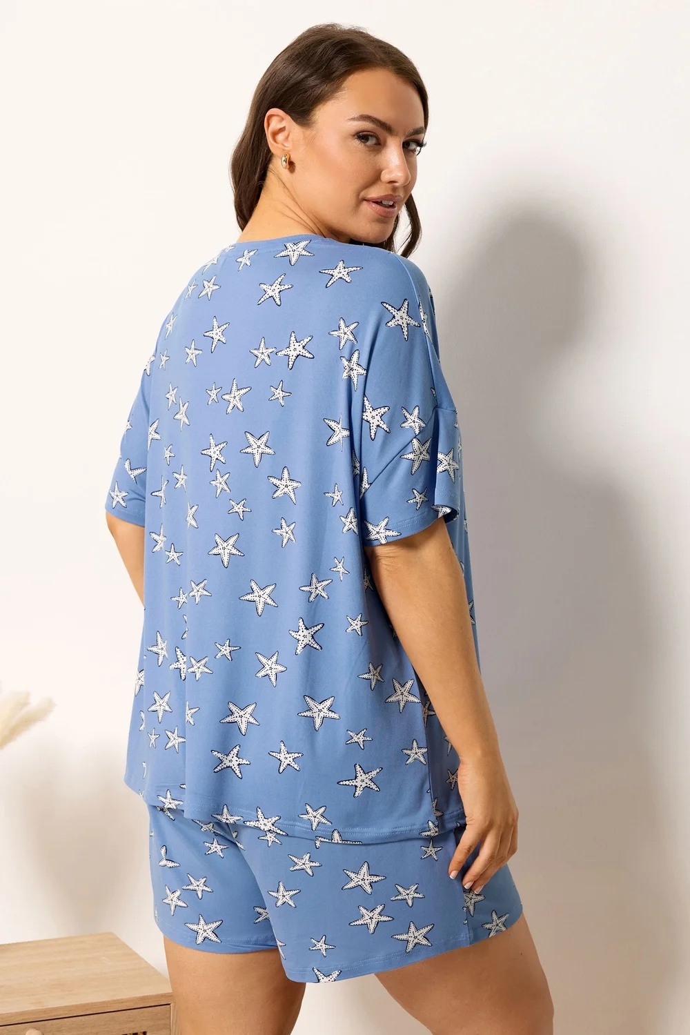 Yours Curve Blue Starfish Soft Touch Pyjama Set - 22-24 Image 3