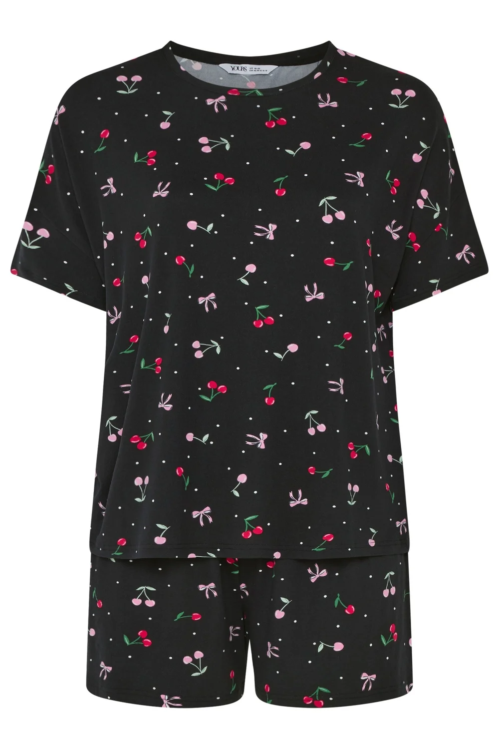 Yours Curve Black Cherry & Bows Short Pyjama Set - 34-36 Image 5