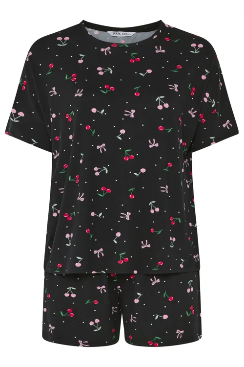 Yours Curve Black Cherry & Bows Short Pyjama Set - 34-36 Image 5