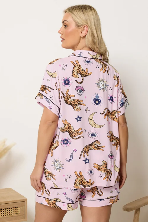 Yours Curve Pink Soft Touch Celestial Short Pyjama Set - 26-28 Image 4
