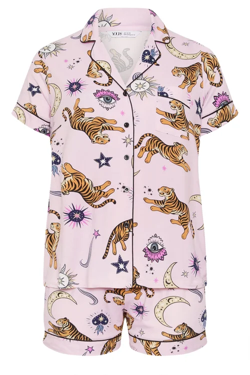 Yours Curve Pink Soft Touch Celestial Short Pyjama Set - 26-28 Image 2