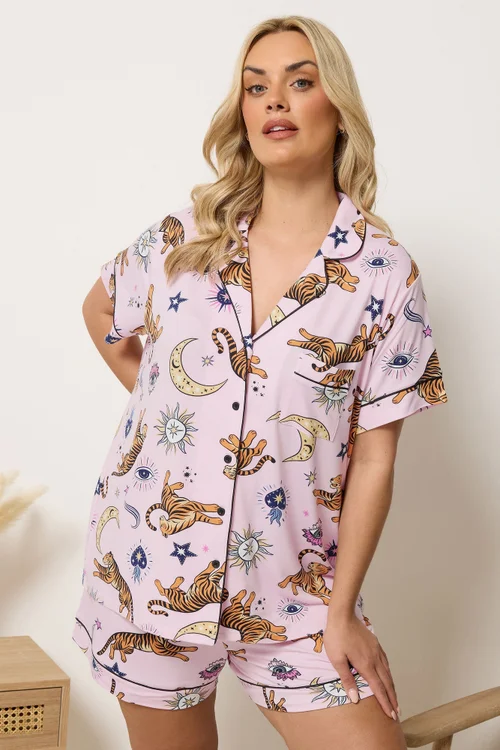 Yours Curve Pink Soft Touch Celestial Short Pyjama Set - 26-28 Image 1