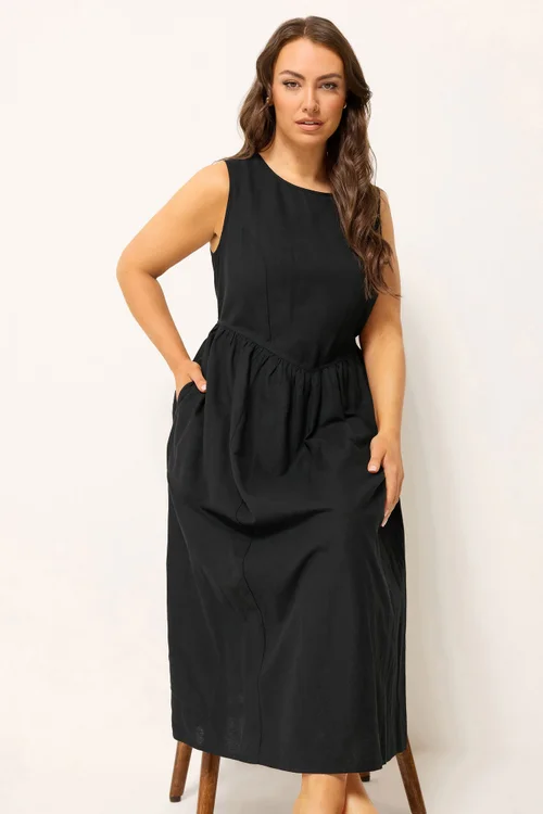 Yours Curve Black Linen Midi Dress - 34-36 Image 2