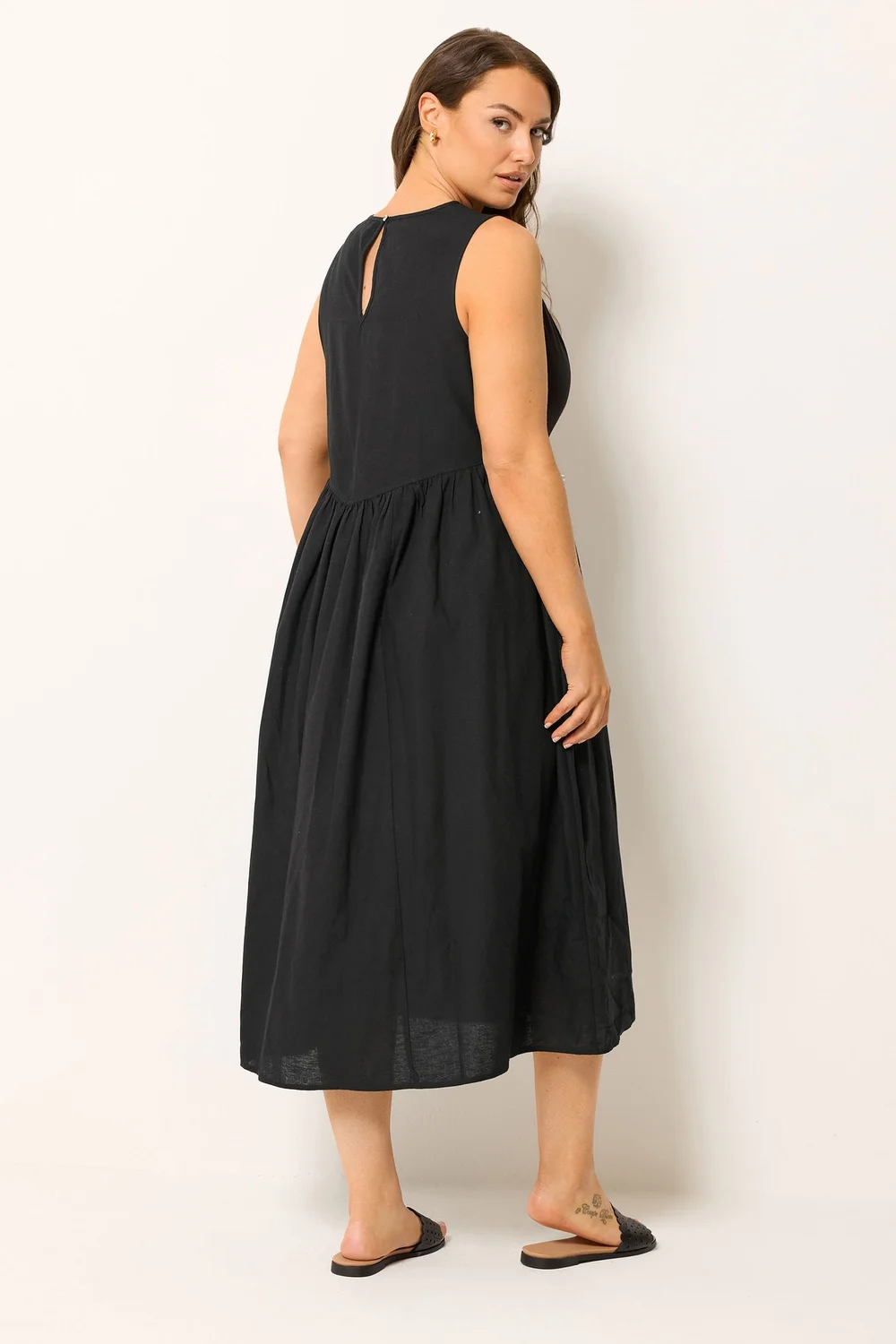 Yours Curve Black Linen Midi Dress - 34-36 Image 3