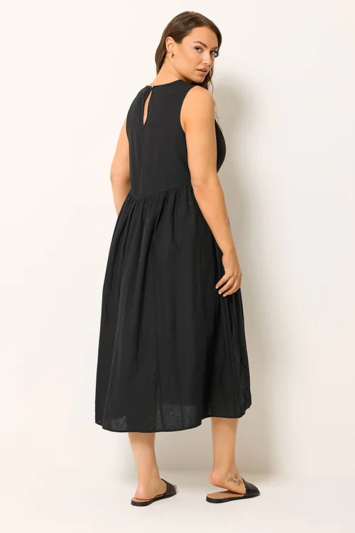 Yours Curve Black Linen Midi Dress - 34-36 Image 3