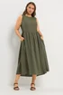 Yours Curve Khaki Green Sleeveless Linen Midi Dress - 18 Image 3
