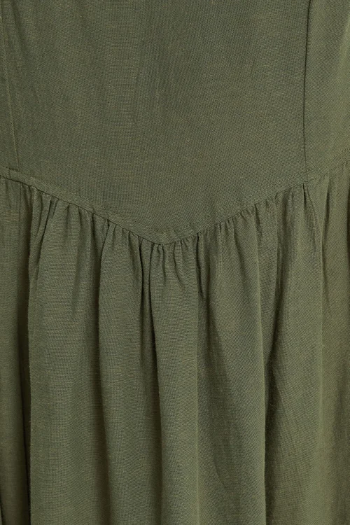 Yours Curve Khaki Green Sleeveless Linen Midi Dress - 18 Image 5