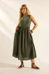 Yours Curve Khaki Green Sleeveless Linen Midi Dress - 18 Image 1