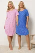Yours 2 Pack Curve Pink Soft Touch Palm Tree Nightdresses - 14-16 Image 2