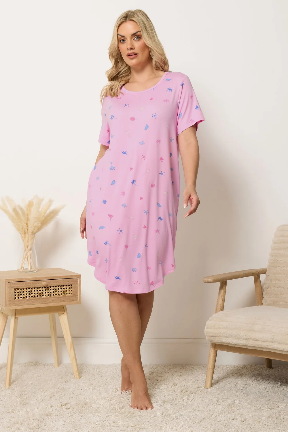 Yours 2 Pack Curve Pink Soft Touch Palm Tree Nightdresses - 14-16 Image 4
