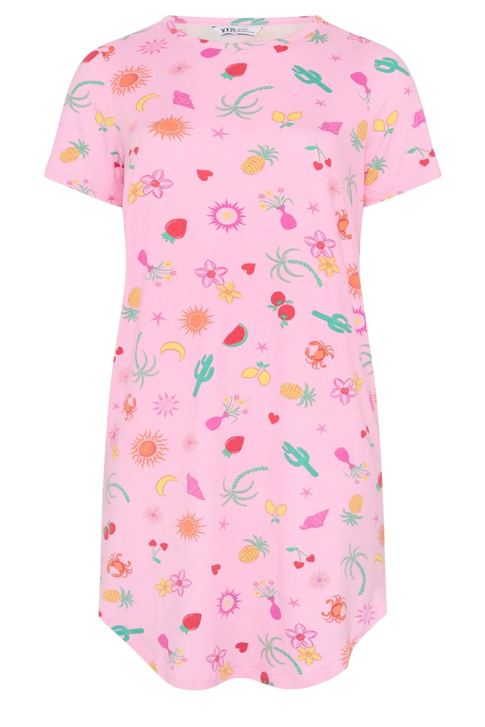 Yours Curve Pink Summer Print Soft Touch Nightdress - 30-32 Image 5